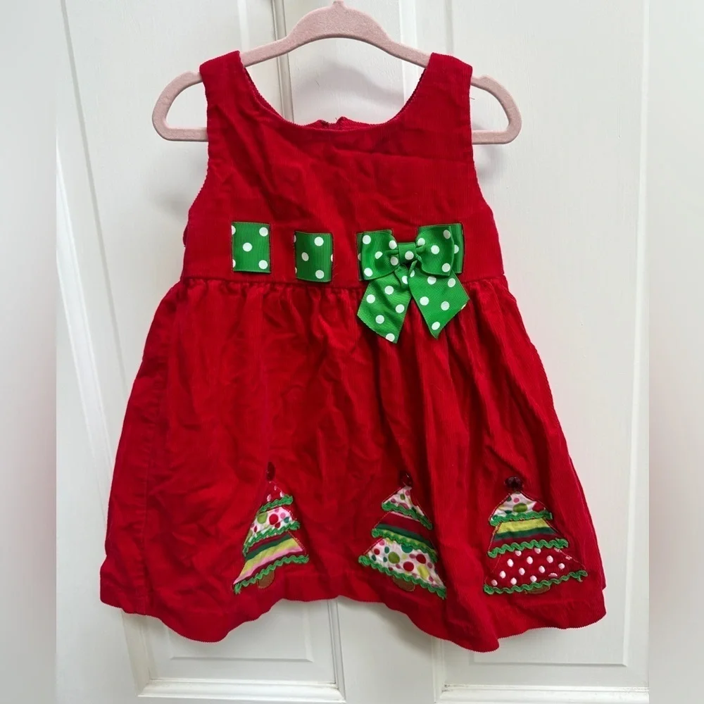 Bonnie Baby 24M Red & Green Christmas Holiday Girls Corduroy Tree Tank Top Dress